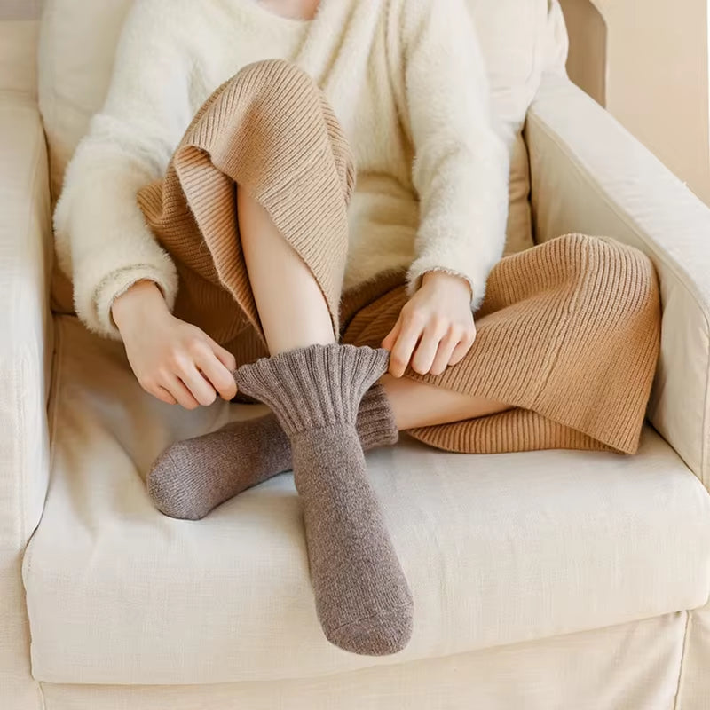 1/5 Pairs Winter Thickened Wool Socks Women’S Breathable Comfortable Plush Low Tube Snow Socks Korean Simple Warm Cashmere Socks